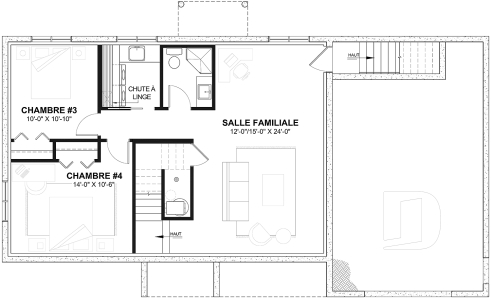 Sous-sol aménagé (Optionel $) - Plan de maison plain-pied farmhouse compact avec garage, idéal pour premiers acheteurs et petits budgets - Miranda 4