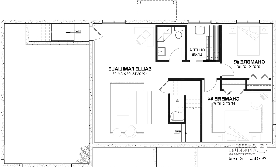 Sous-sol aménagé (Optionel $) - Plan de maison plain-pied farmhouse compact avec garage, idéal pour premiers acheteurs et petits budgets - Miranda 4