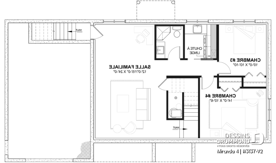 Sous-sol aménagé (Optionel $) - Plan de maison plain-pied farmhouse compact avec garage, idéal pour premiers acheteurs et petits budgets - Miranda 4