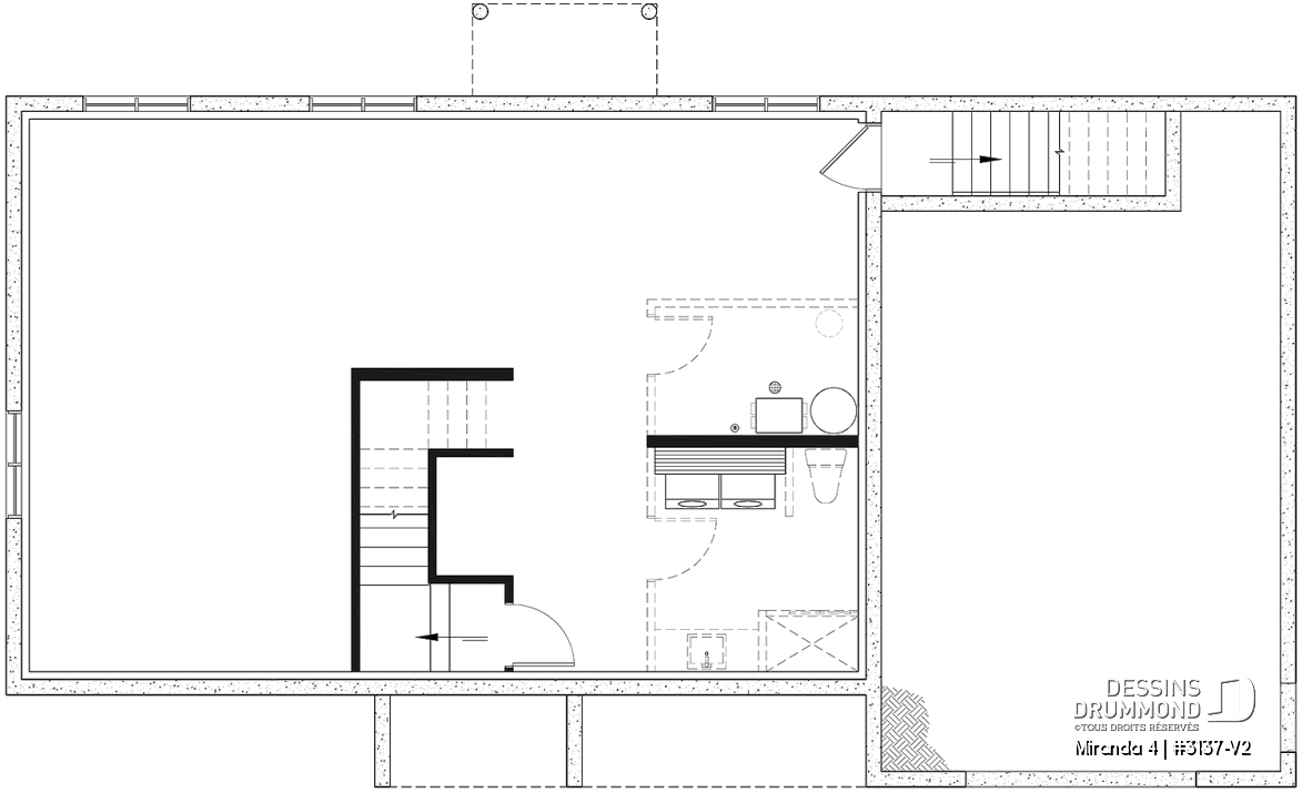 Sous-sol aménageable - Plan de maison plain-pied farmhouse compact avec garage, idéal pour premiers acheteurs et petits budgets - Miranda 4
