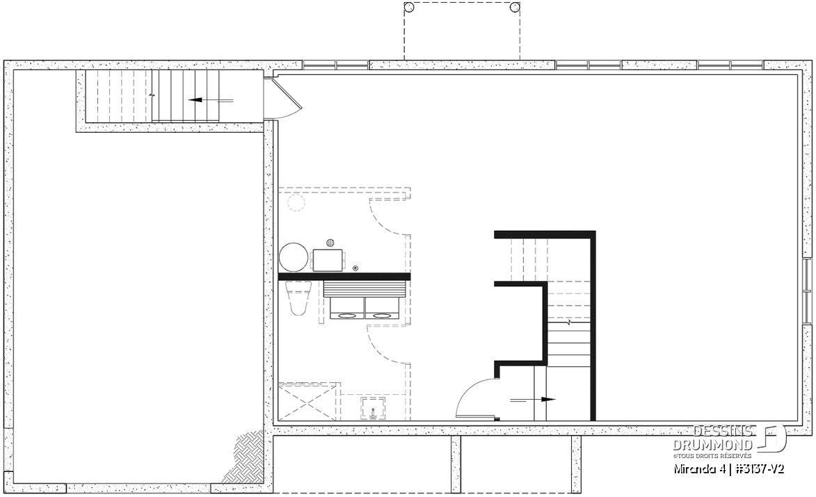 Sous-sol aménageable - Plan de maison plain-pied farmhouse compact avec garage, idéal pour premiers acheteurs et petits budgets - Miranda 4
