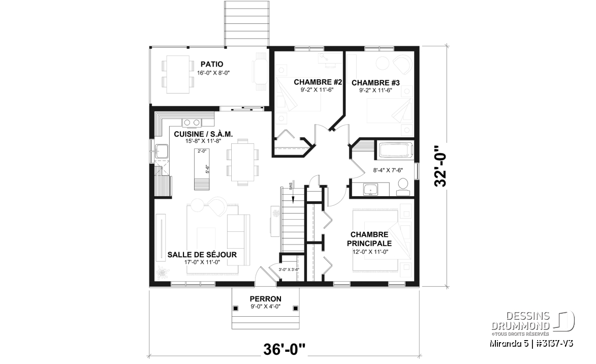 Rez-de-chaussée - Modèle de plain-pied économique avec 3 chambres au rez-de-chaussée, possibilités de 2+ chambres au sous-sol - Miranda 5