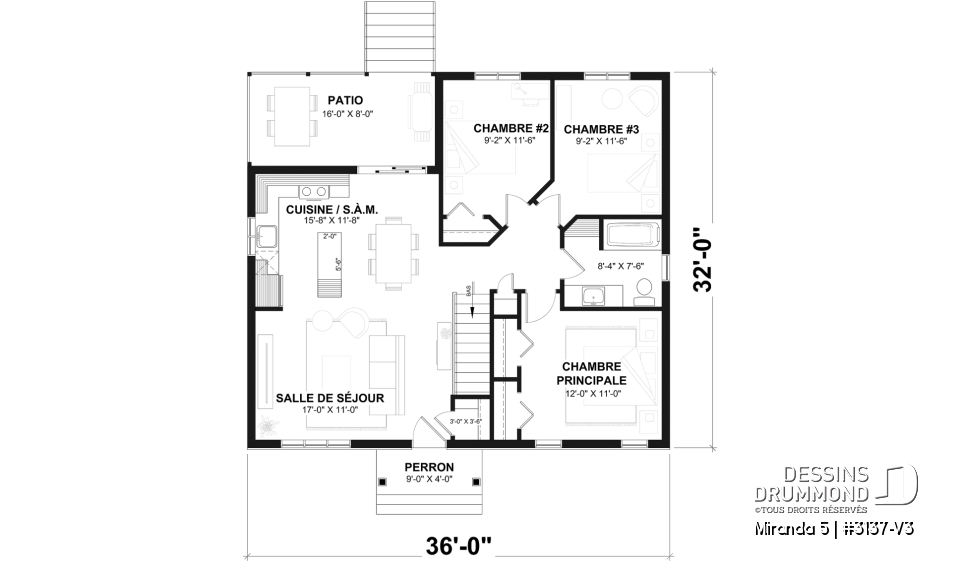 Rez-de-chaussée - Modèle de plain-pied économique avec 3 chambres au rez-de-chaussée, possibilités de 2+ chambres au sous-sol - Miranda 5