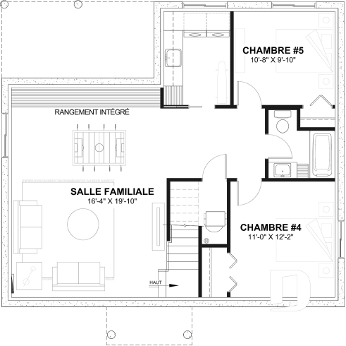 Sous-sol aménagé (Optionel $) - Modèle de plain-pied économique avec 3 chambres au rez-de-chaussée, possibilités de 2+ chambres au sous-sol - Miranda 5