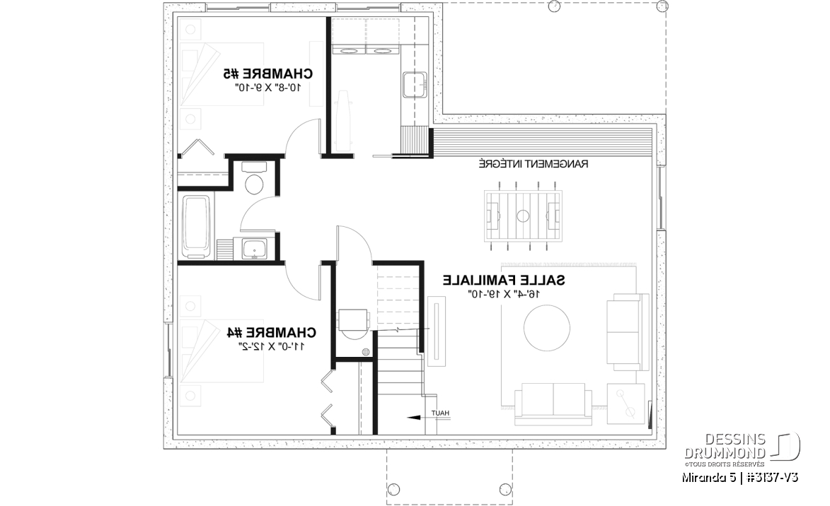 Sous-sol aménagé (Optionel $) - Modèle de plain-pied économique avec 3 chambres au rez-de-chaussée, possibilités de 2+ chambres au sous-sol - Miranda 5