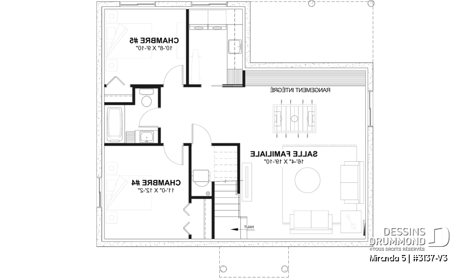 Sous-sol aménagé (Optionel $) - Modèle de plain-pied économique avec 3 chambres au rez-de-chaussée, possibilités de 2+ chambres au sous-sol - Miranda 5