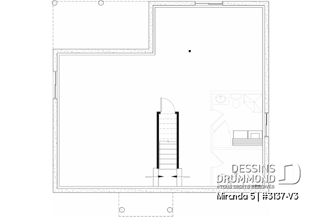 Sous-sol aménageable du plan de maison unifamiliale 3137-V3 Sous-sol aménageable - Modèle de plain-pied économique avec 3 chambres au rez-de-chaussée, possibilités de 2+ chambres au sous-sol - Miranda 5