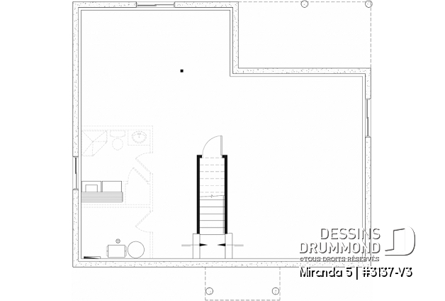 Sous-sol aménageable du plan de maison unifamiliale 3137-V3 Sous-sol aménageable - Modèle de plain-pied économique avec 3 chambres au rez-de-chaussée, possibilités de 2+ chambres au sous-sol - Miranda 5