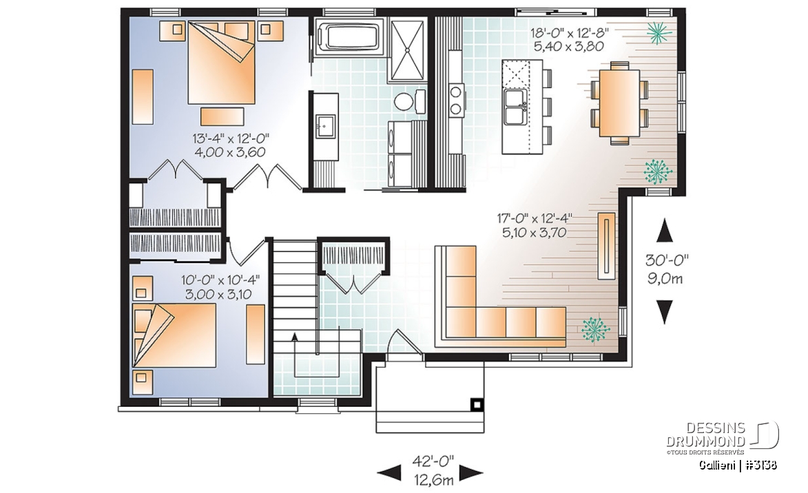 Rez-de-chaussée - Maison économique de style contemporain, à aire ouverte, superbe îlot à la cuisine, grande salle de bain - Gallieni
