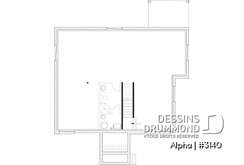 Sous-sol - Plan de petite maison moderne mid-century, 2 chambres, buanderie au rez-de-ch, vestiaire, belle cuisine - Alpha