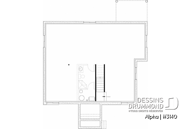 Sous-sol - Plan de petite maison moderne mid-century, 2 chambres, buanderie au rez-de-ch, vestiaire, belle cuisine - Alpha