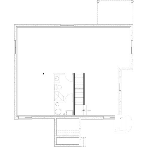 Sous-sol aménageable - Plan de petite maison moderne mid-century, 2 chambres, buanderie au rez-de-ch, vestiaire, belle cuisine - Alpha