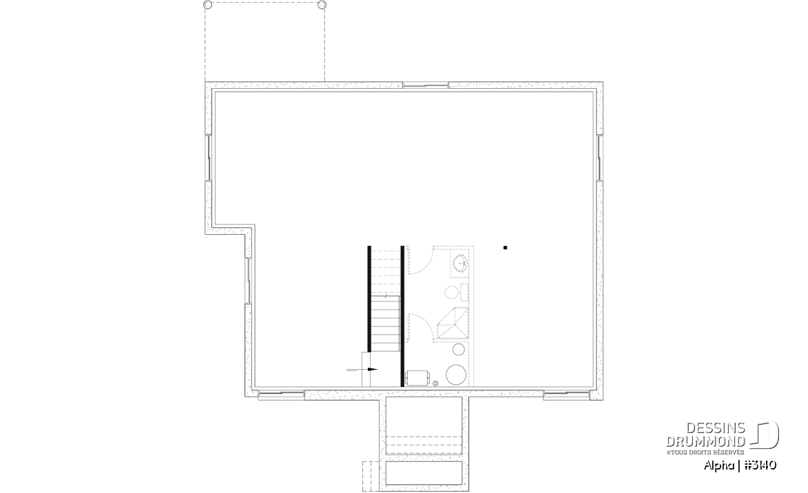 Sous-sol aménageable - Plan de petite maison moderne mid-century, 2 chambres, buanderie au rez-de-ch, vestiaire, belle cuisine - Alpha