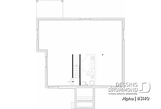 Sous-sol aménageable - Plan de petite maison moderne mid-century, 2 chambres, buanderie au rez-de-ch, vestiaire, belle cuisine - Alpha