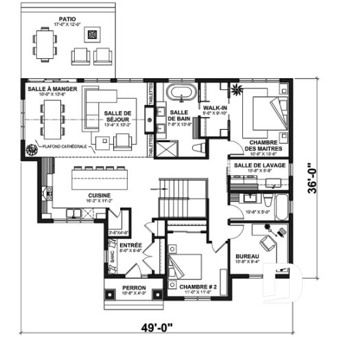 Rez-de-chaussée - Modèle plain-pied classique et lumineux avec foyer, 2 à 5 chambres, plafonds cathédrales et suite des parents - Hubert