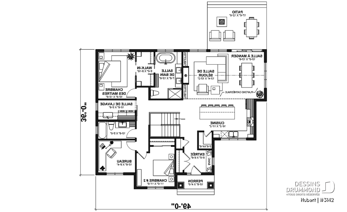 Rez-de-chaussée - Modèle plain-pied classique et lumineux avec foyer, 2 à 5 chambres, plafonds cathédrales et suite des parents - Hubert