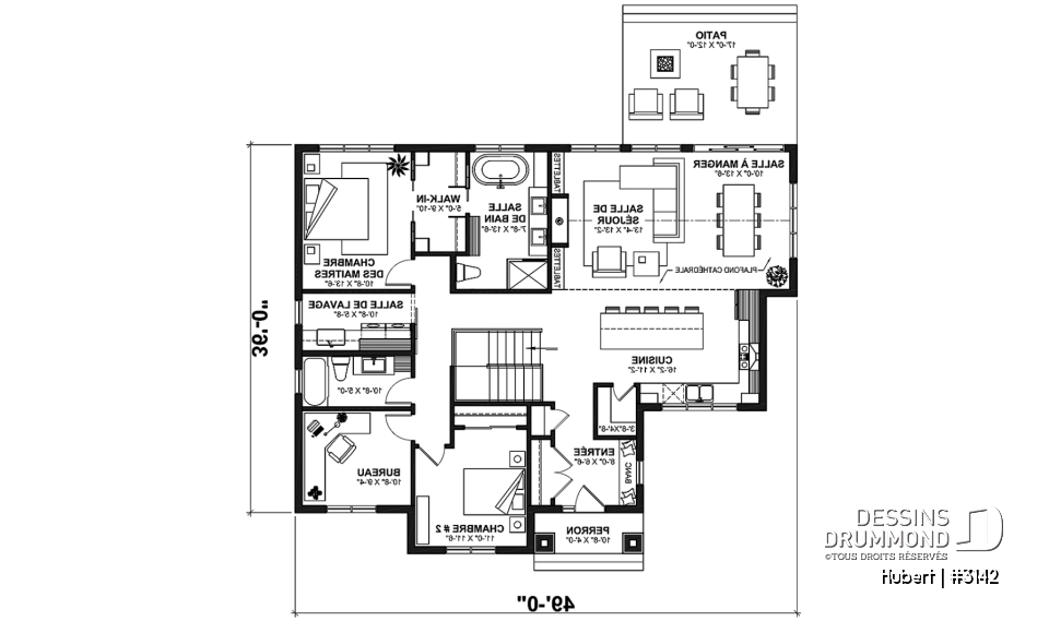 Rez-de-chaussée - Modèle plain-pied classique et lumineux avec foyer, 2 à 5 chambres, plafonds cathédrales et suite des parents - Hubert