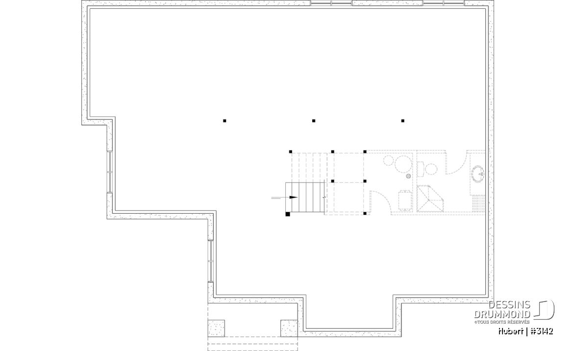 Sous-sol aménageable - Modèle plain-pied classique et lumineux avec foyer, 2 à 5 chambres, plafonds cathédrales et suite des parents - Hubert