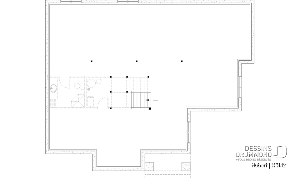 Sous-sol aménageable - Modèle plain-pied classique et lumineux avec foyer, 2 à 5 chambres, plafonds cathédrales et suite des parents - Hubert