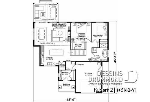 Rez-de-chaussée - Plain-pied de style classique proposant 4 à 5 chambres, aire ouverte, plafond cathédral, s-sol aménagé - Hubert 2