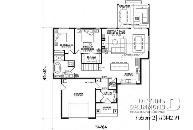 Rez-de-chaussée - Plain-pied de style classique proposant 4 à 5 chambres, aire ouverte, plafond cathédral, s-sol aménagé - Hubert 2
