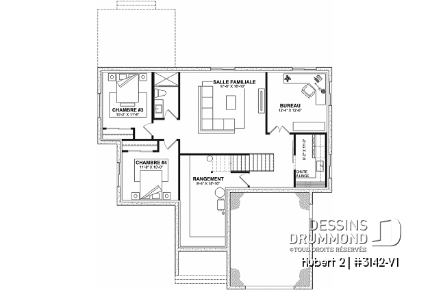 Sous-sol - Plain-pied de style classique proposant 4 à 5 chambres, aire ouverte, plafond cathédral, s-sol aménagé - Hubert 2