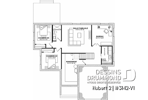 Sous-sol aménagé - Plain-pied de style classique proposant 2 à 5 chambres selon finition (ou pas) du s-sol, plafond cathédral - Hubert 2