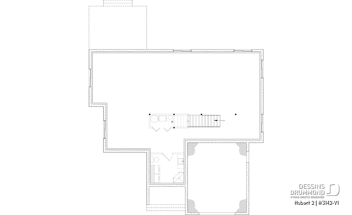 Sous-sol aménageable - Plan de plain-pied classique et lumineux avec foyer, terrasse abritée et 2 à 5 chambres polyvalentes. - Hubert 2