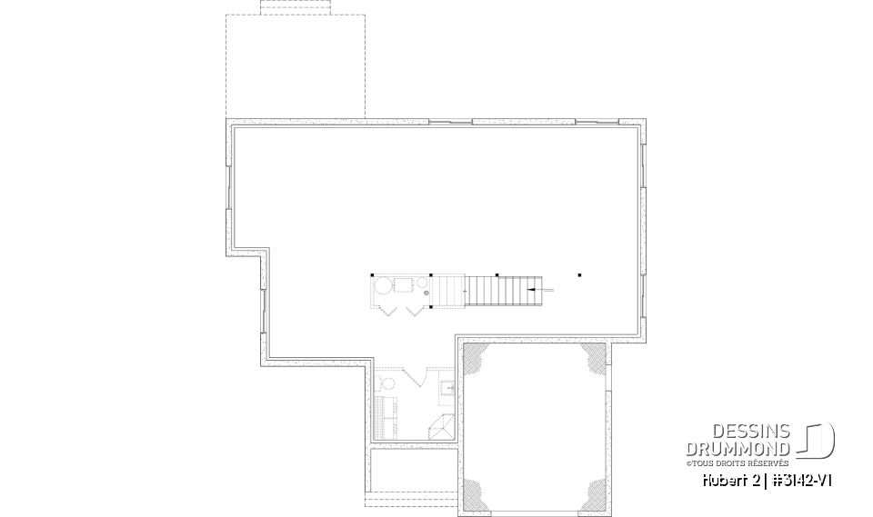 Sous-sol aménageable - Plan de plain-pied classique et lumineux avec foyer, terrasse abritée et 2 à 5 chambres polyvalentes. - Hubert 2