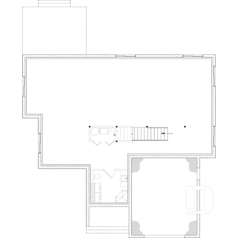 Sous-sol aménageable - Plan de plain-pied classique et lumineux avec foyer, terrasse abritée et 2 à 5 chambres polyvalentes. - Hubert 2