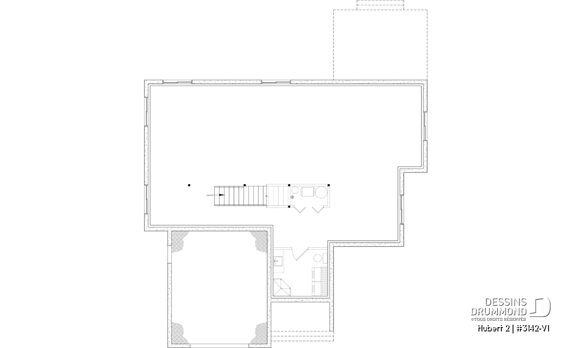 Sous-sol aménageable - Plan de plain-pied classique et lumineux avec foyer, terrasse abritée et 2 à 5 chambres polyvalentes. - Hubert 2