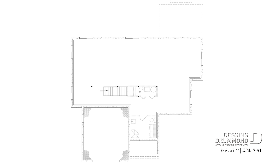 Sous-sol aménageable - Plan de plain-pied classique et lumineux avec foyer, terrasse abritée et 2 à 5 chambres polyvalentes. - Hubert 2