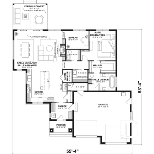 Rez-de-chaussée (Optionel $) - Modèle plain-pied avec garage double, grande suite principale au RDC, foyer au bois STUV et bureau - Hubert 3