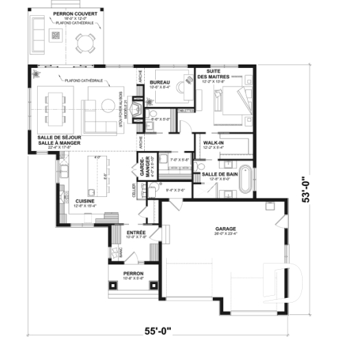Rez-de-chaussée (Optionel $) - Modèle plain-pied avec garage double, grande suite principale au RDC, foyer au bois STUV et bureau - Hubert 3