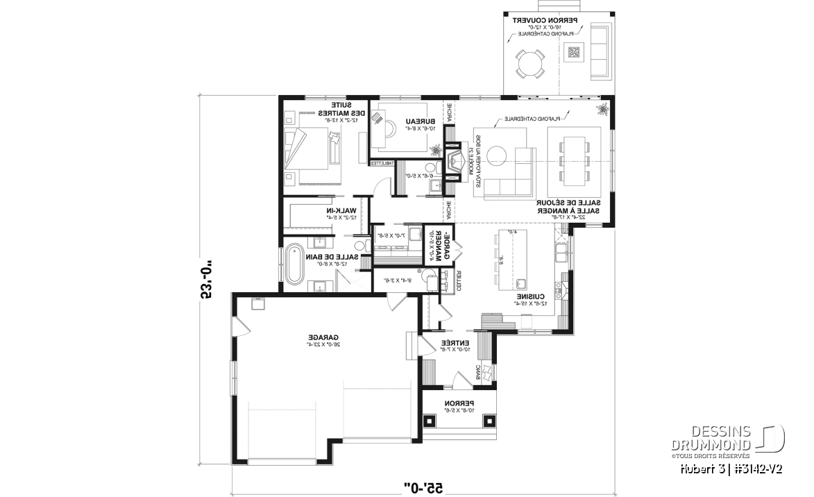 Rez-de-chaussée (Optionel $) - Modèle plain-pied avec garage double, grande suite principale au RDC, foyer au bois STUV et bureau - Hubert 3