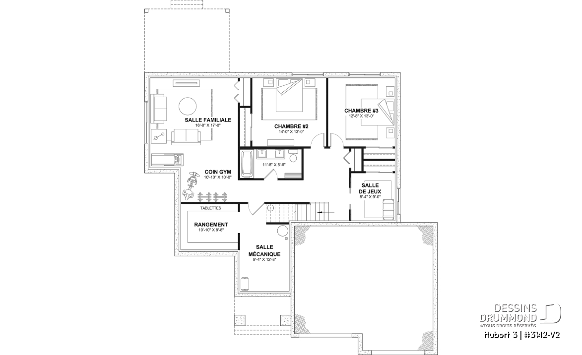 Sous-sol aménagé (Optionel $) - Modèle plain-pied avec garage double, grande suite principale au RDC, foyer au bois STUV et bureau - Hubert 3