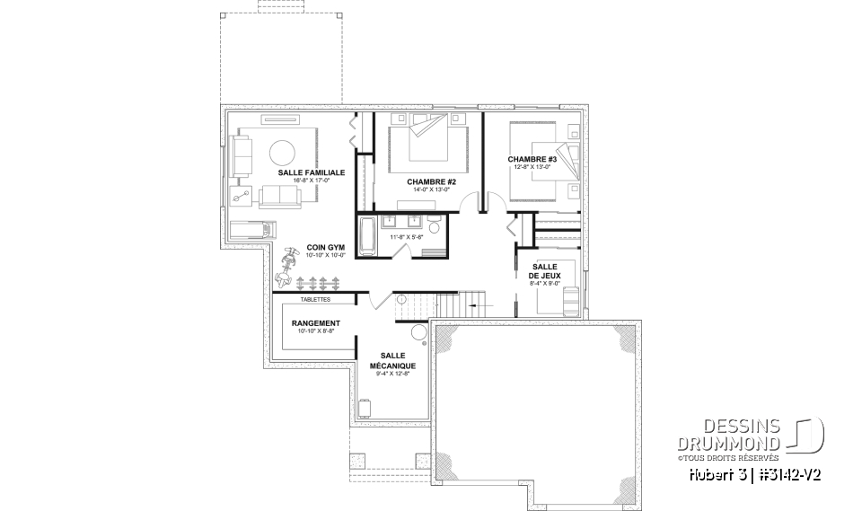 Sous-sol aménagé (Optionel $) - Modèle plain-pied avec garage double, grande suite principale au RDC, foyer au bois STUV et bureau - Hubert 3