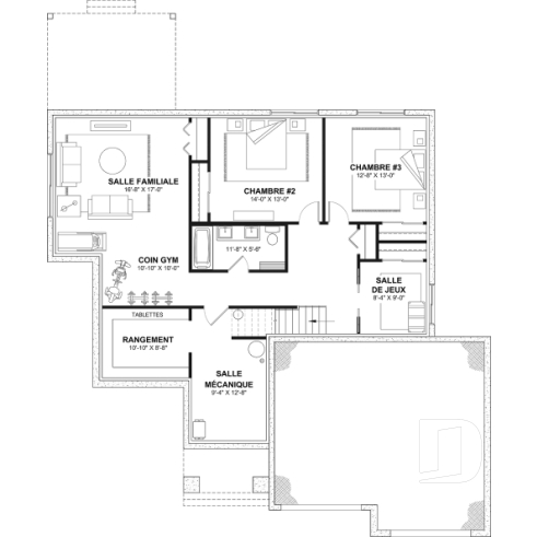 Sous-sol aménagé (Optionel $) - Modèle plain-pied avec garage double, grande suite principale au RDC, foyer au bois STUV et bureau - Hubert 3