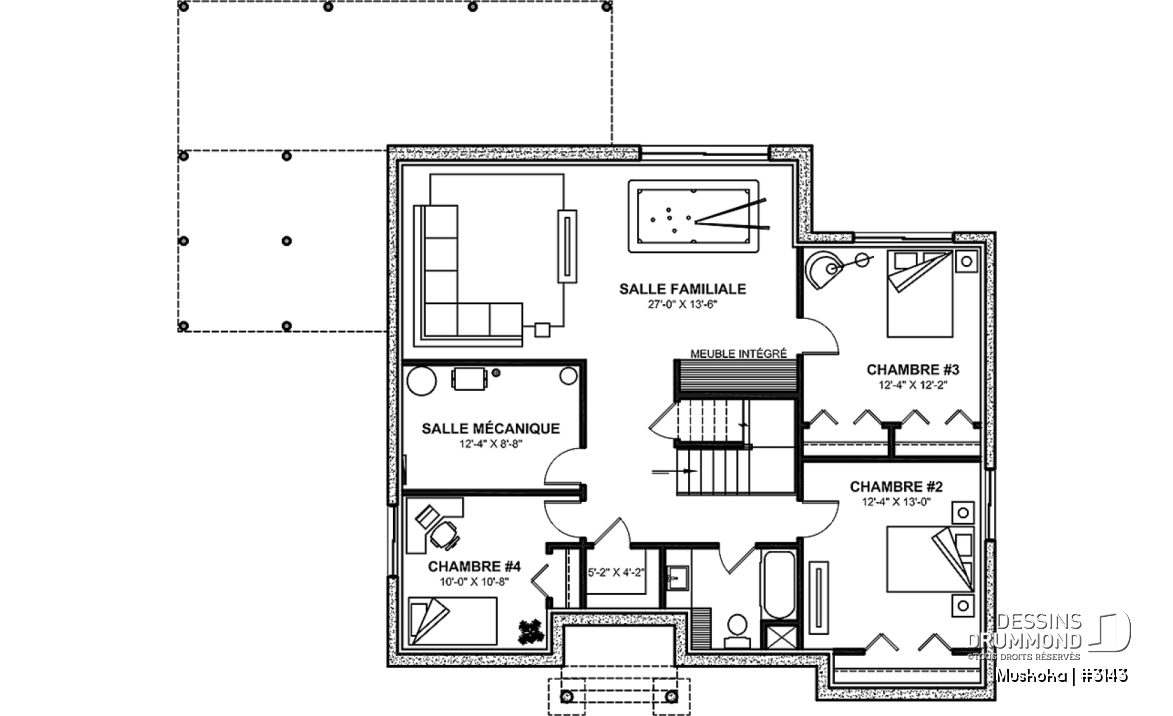 Sous-sol aménagé (Optionel $) - Plain-pied Farmhouse 1 à 4 chambres, bureau, cuisine avec garde-manger, finition sous-sol optionnelle ($) - Muskoka