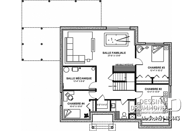 Sous-sol aménagé (Optionel $) - Plain-pied Farmhouse 1 à 4 chambres, bureau, cuisine avec garde-manger, finition sous-sol optionnelle ($) - Muskoka