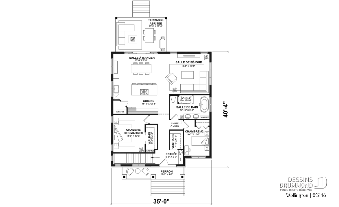 Rez-de-chaussée - Plan de maison plain-pied champêtre avec 2 à 4 chambres et 2 salons, conçu pour les grandes familles - Wellington
