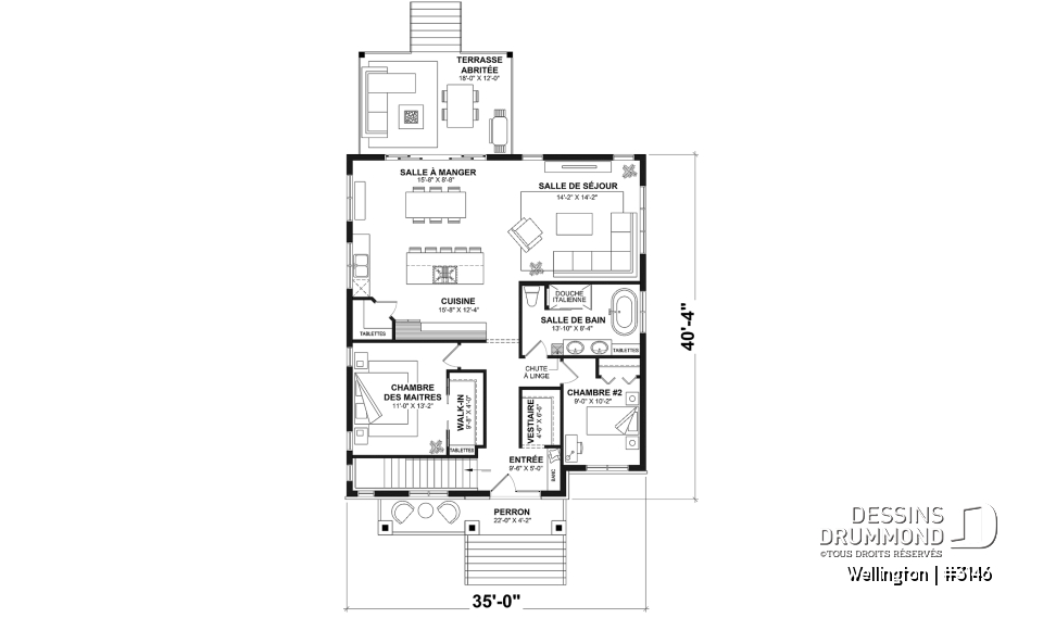 Rez-de-chaussée - Plan de maison plain-pied champêtre avec 2 à 4 chambres et 2 salons, conçu pour les grandes familles - Wellington