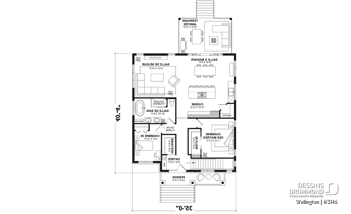 Rez-de-chaussée - Plan de maison plain-pied champêtre avec 2 à 4 chambres et 2 salons, conçu pour les grandes familles - Wellington