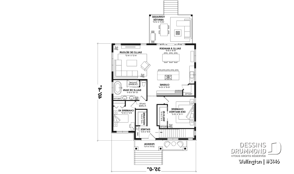 Rez-de-chaussée - Plan de maison plain-pied champêtre avec 2 à 4 chambres et 2 salons, conçu pour les grandes familles - Wellington