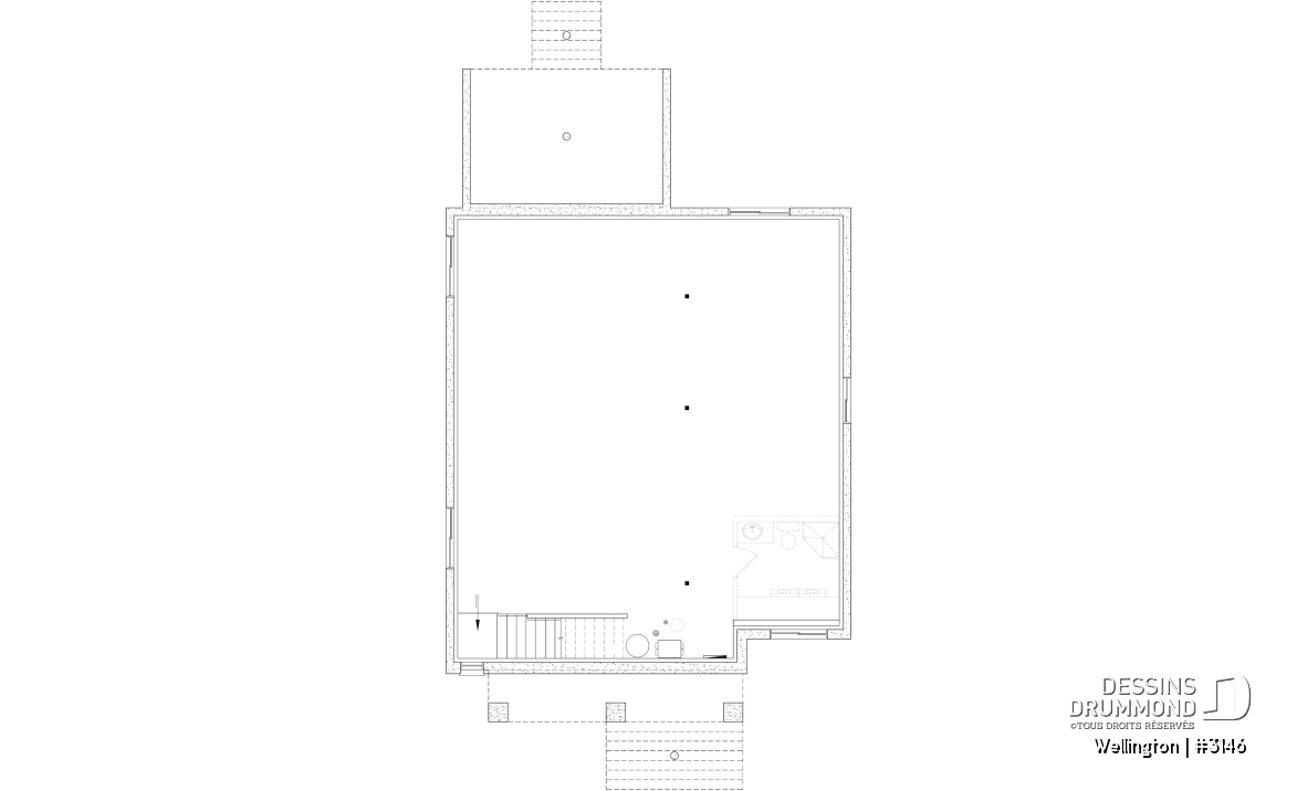 Sous-sol aménageable - Plan de maison plain-pied champêtre avec 2 à 4 chambres et 2 salons, conçu pour les grandes familles - Wellington