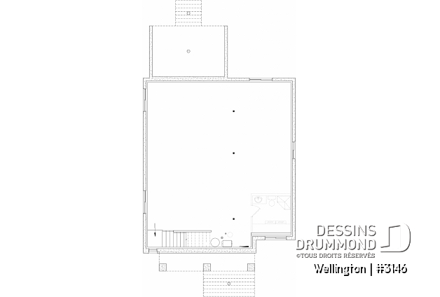 Sous-sol aménageable du plan de maison unifamiliale 3146 Sous-sol aménageable - Plan de maison plain-pied champêtre avec 2 à 4 chambres et 2 salons, conçu pour les grandes familles - Wellington