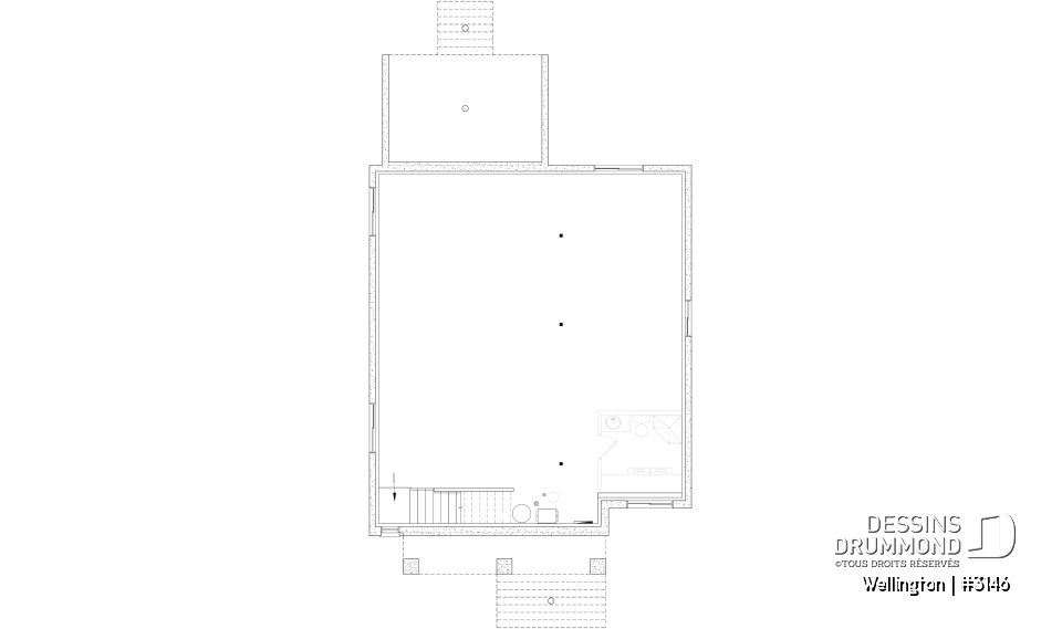 Sous-sol aménageable - Plan de maison plain-pied champêtre avec 2 à 4 chambres et 2 salons, conçu pour les grandes familles - Wellington