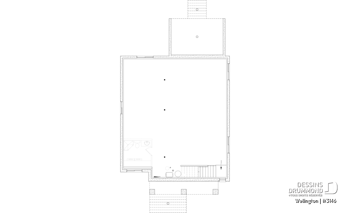 Sous-sol aménageable - Plan de maison plain-pied champêtre avec 2 à 4 chambres et 2 salons, conçu pour les grandes familles - Wellington