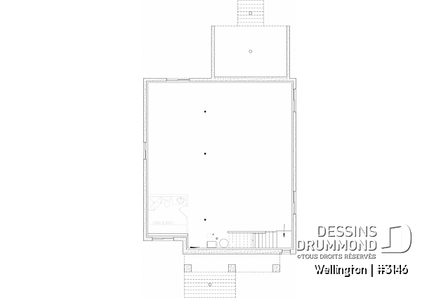Sous-sol aménageable - Plan de maison plain-pied champêtre avec 2 à 4 chambres et 2 salons, conçu pour les grandes familles - Wellington