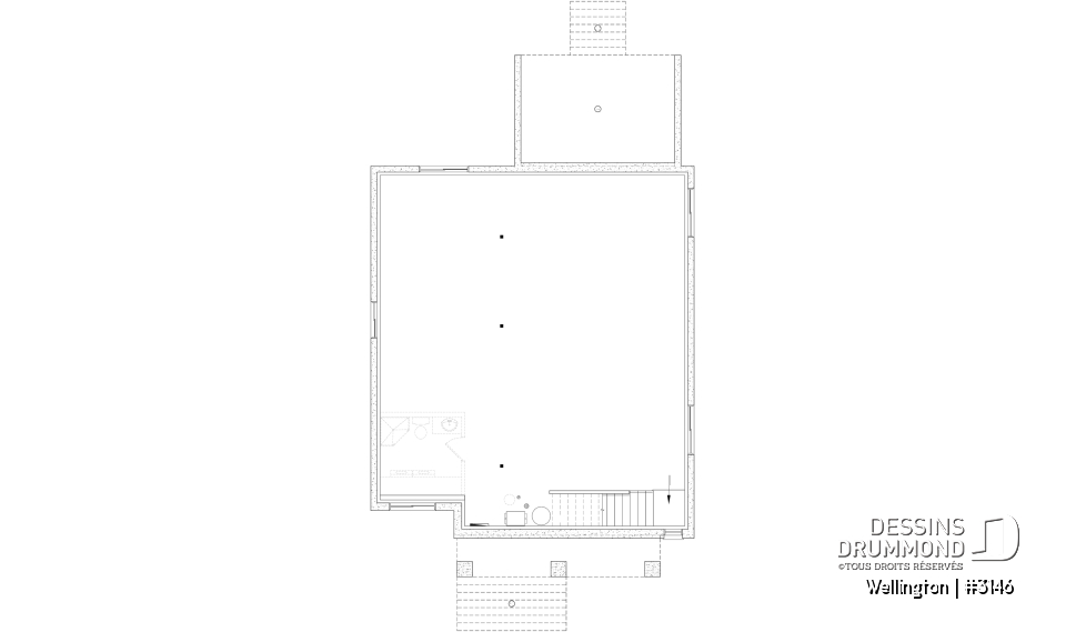 Sous-sol aménageable - Plan de maison plain-pied champêtre avec 2 à 4 chambres et 2 salons, conçu pour les grandes familles - Wellington